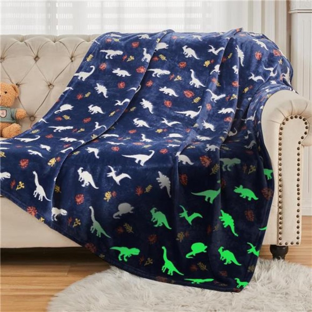 Glow in The Dark Throw Blanket 50x60 Inches,Jurassic Dinosaur Pattern Soft Cozy